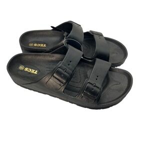 Tecs Womens Backyard Sandal Black Two Strap Buckle Slide HM-088 Size 10 NEW